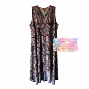 Ruby Rd Woman 3X Seashell Print V-Neck High-Low Midi Dress Pink Black 50884 K8